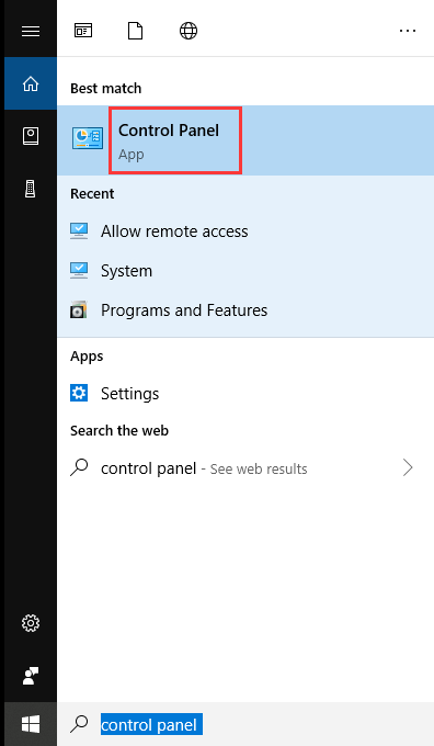 tapez Panneau de configuration dans la zone de recherche Windows pour exécuter