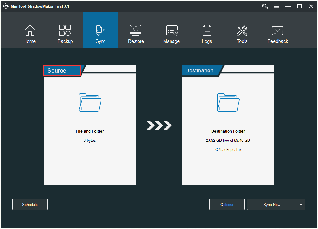 allez à la page Sync et sélectionnez les fichiers