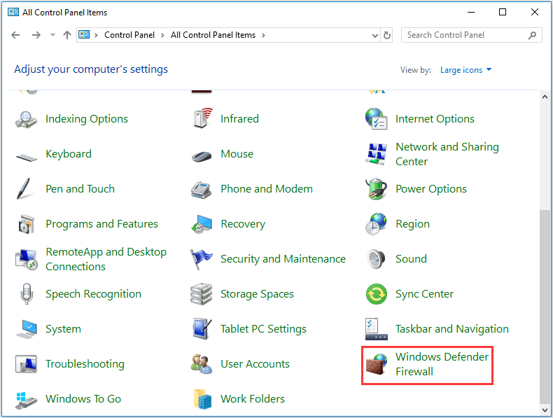 aller au pare-feu Windows Defender