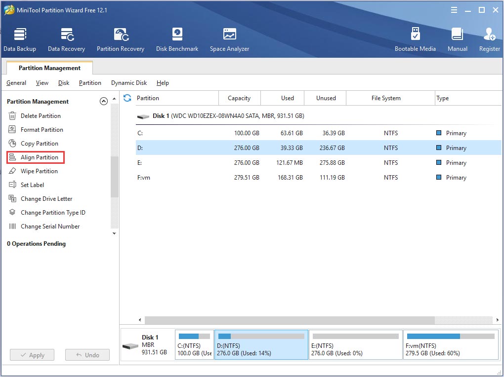 cliquez sur Align Partition