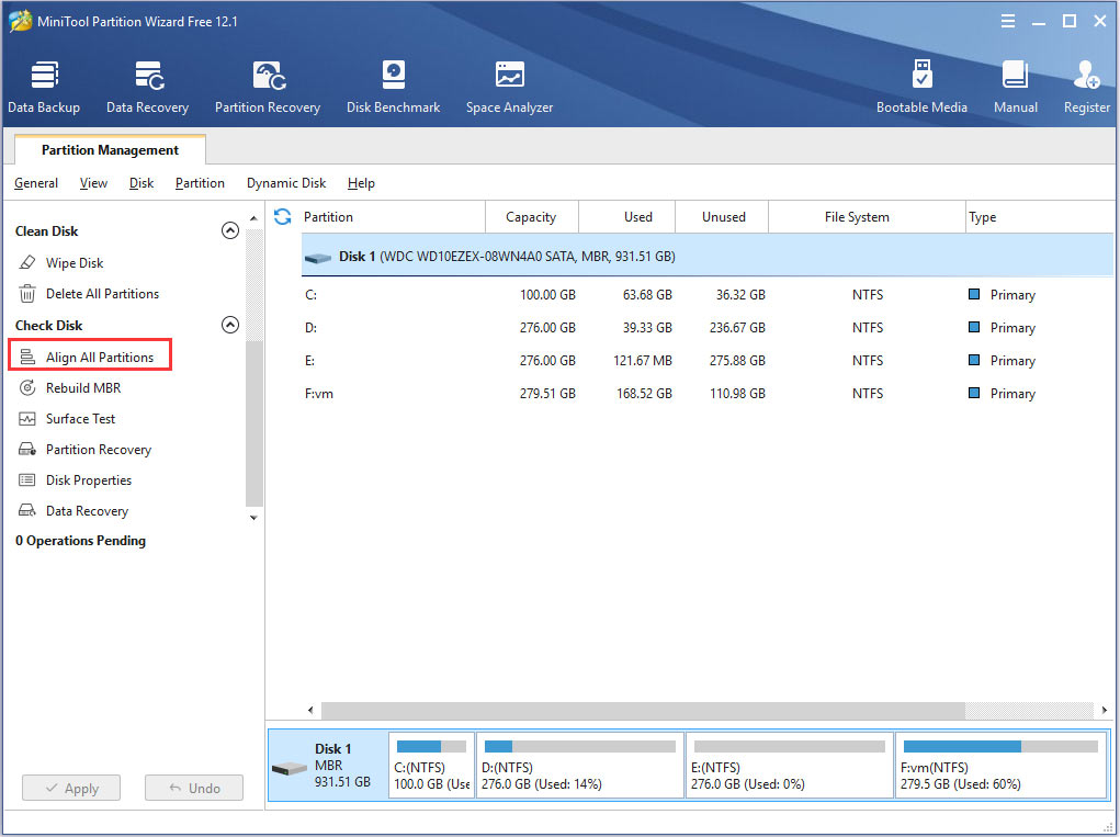 cliquez sur Aligner toutes les partitions