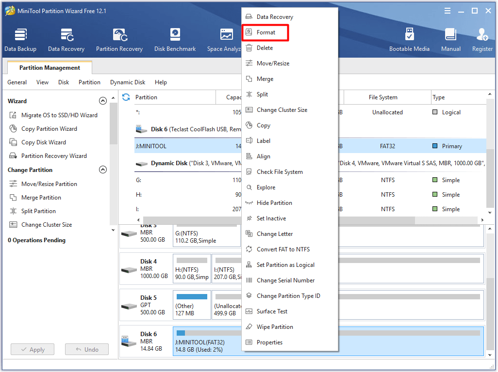 choisissez l'option de format dans le menu en élévation