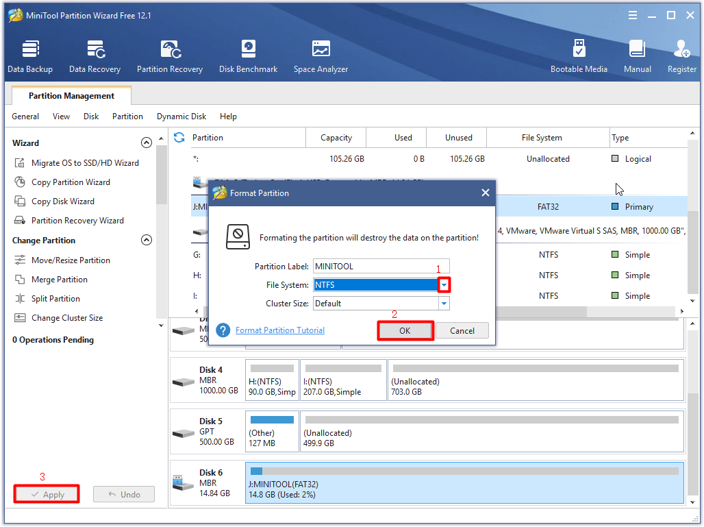 cliquez sur Appliquer pour exécuter l'opération