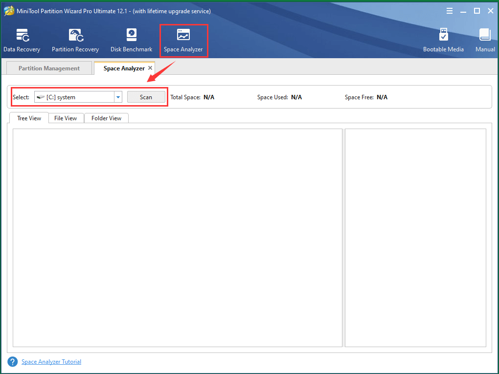 Analyser la partition C avec l'analyseur d'espace