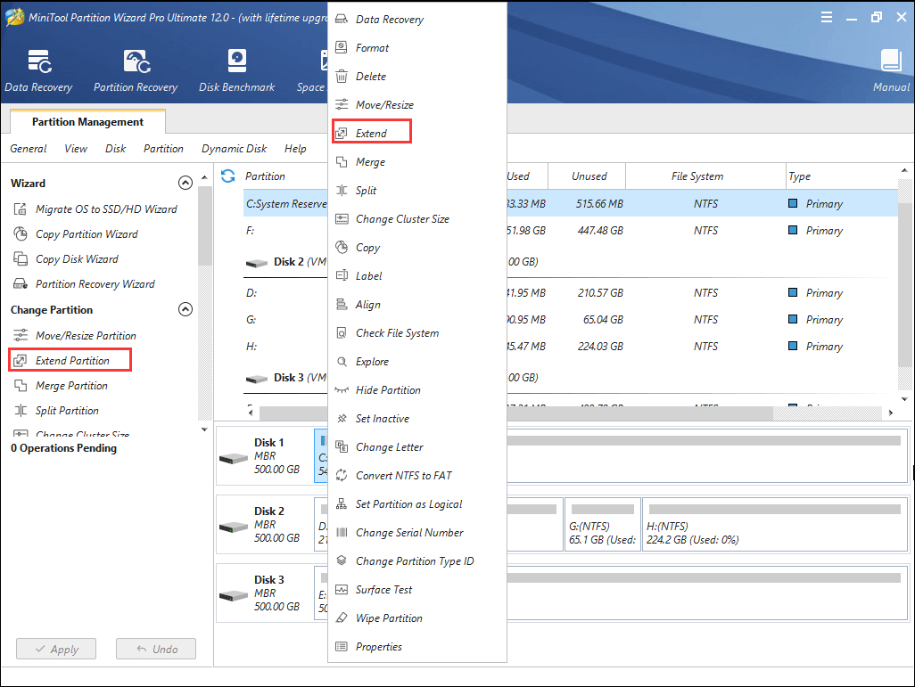 choisissez Étendre la partition