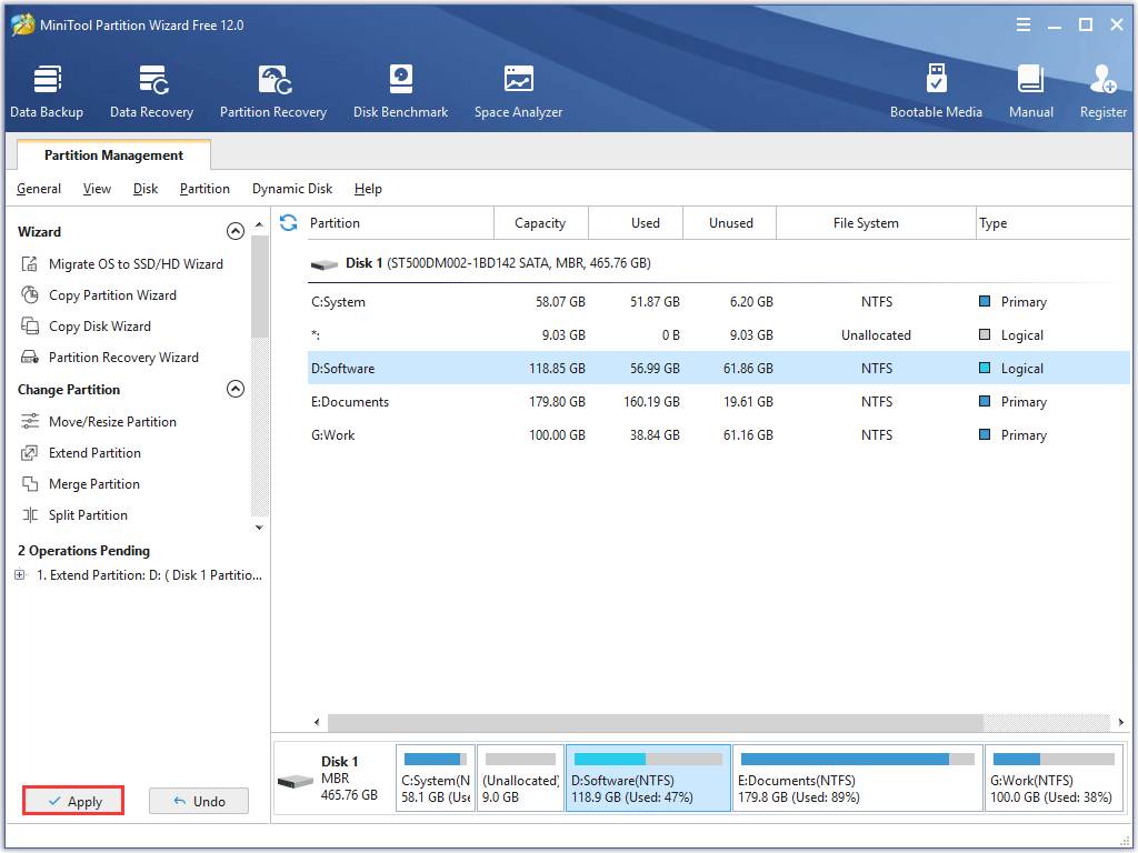 cliquez sur le bouton Appliquer pour exécuter toutes les modifications