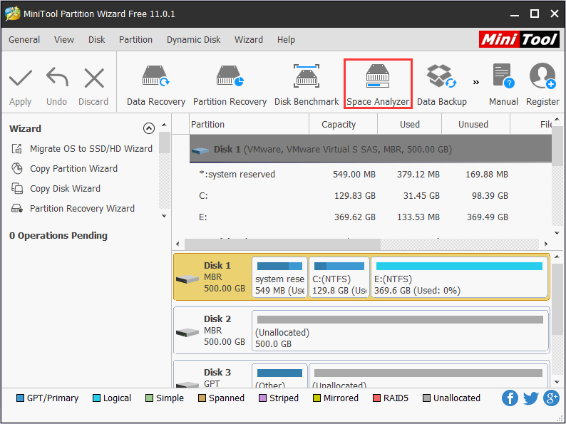 cliquez sur Space Analyzer dans la barre doutils