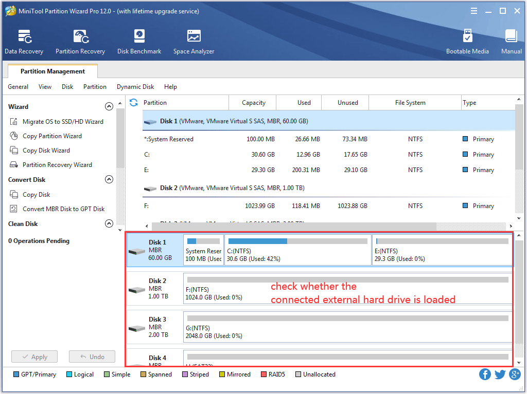 voir si le disque de destination est chargé