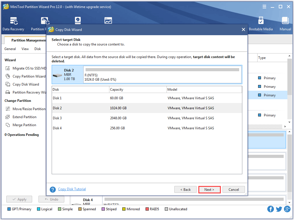 sélectionnez le disque dur externe connecté