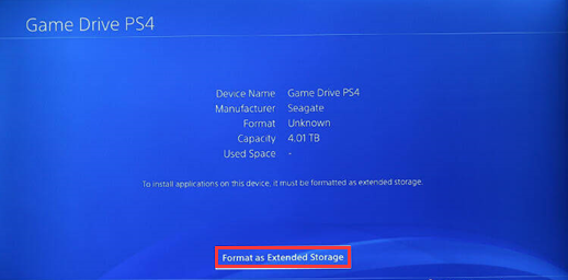 cliquez sur Formater comme stockage étendu