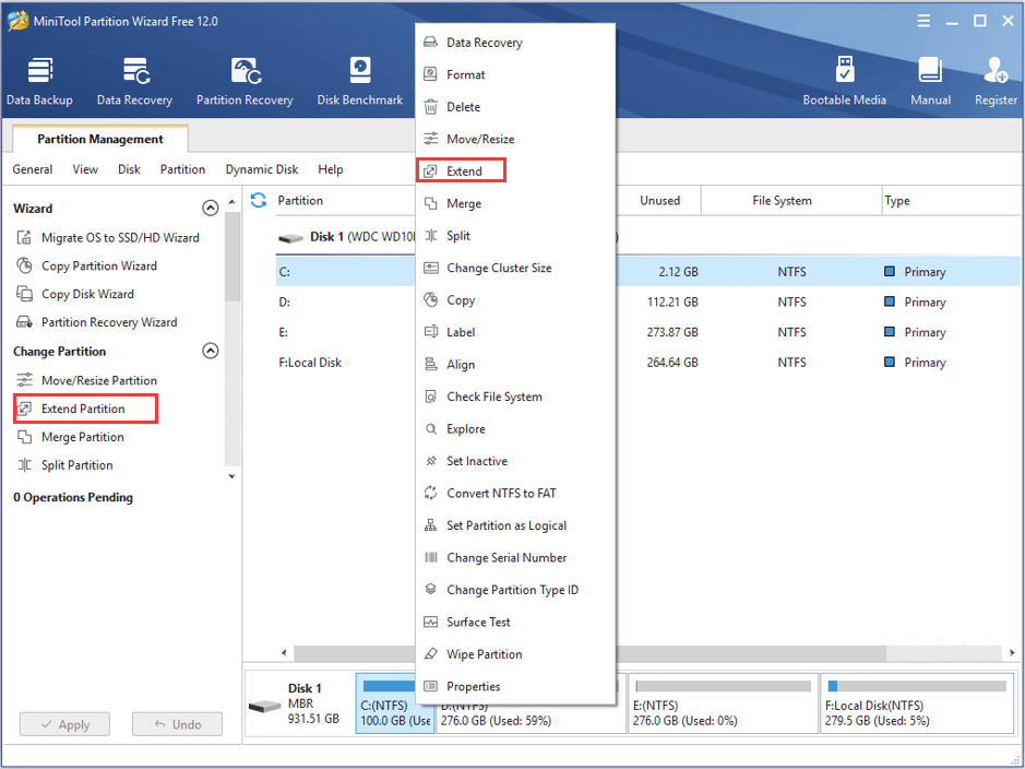 choisissez Étendre la partition