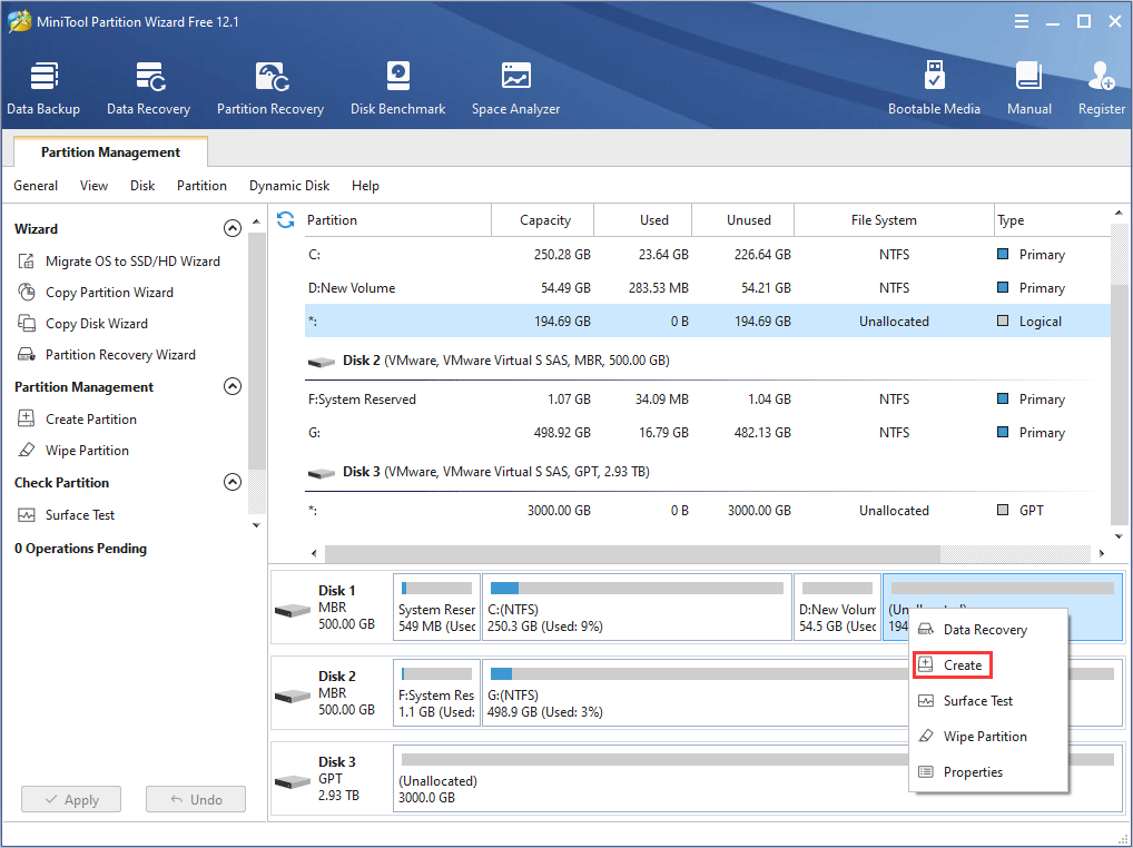 créer une partition