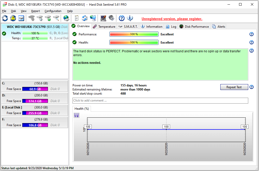 interface principale de HDSentinel