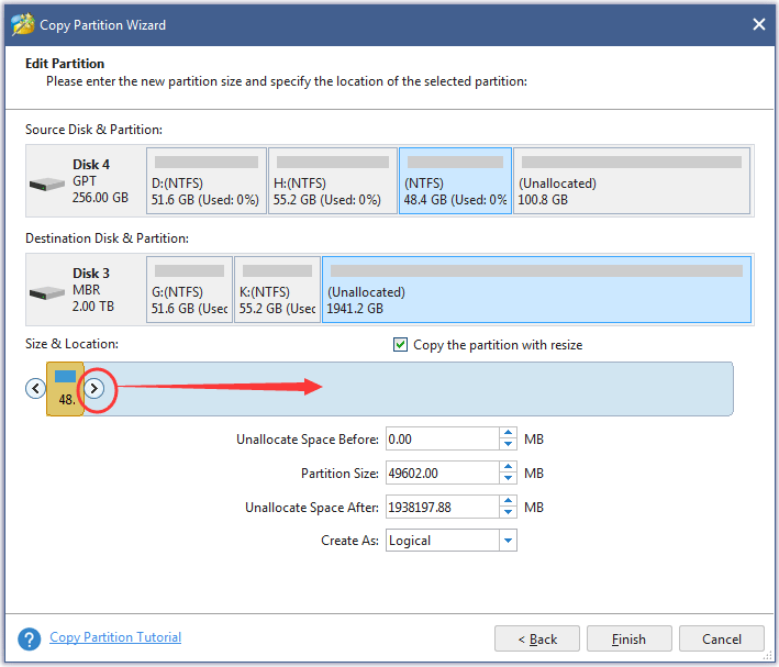 modifier la taille de la partition