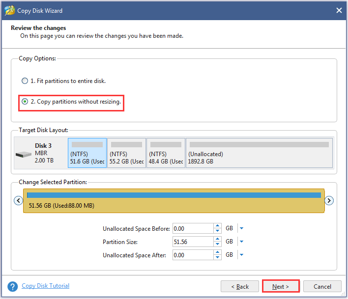 copier des partitions sans redimensionner