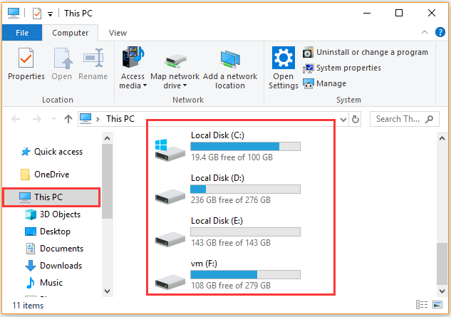 vérifier l'espace libre sur le disque dur