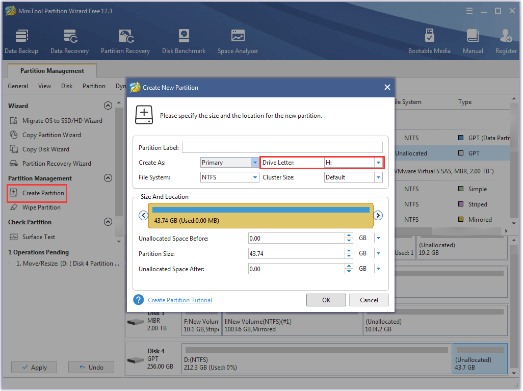 créer une nouvelle partition