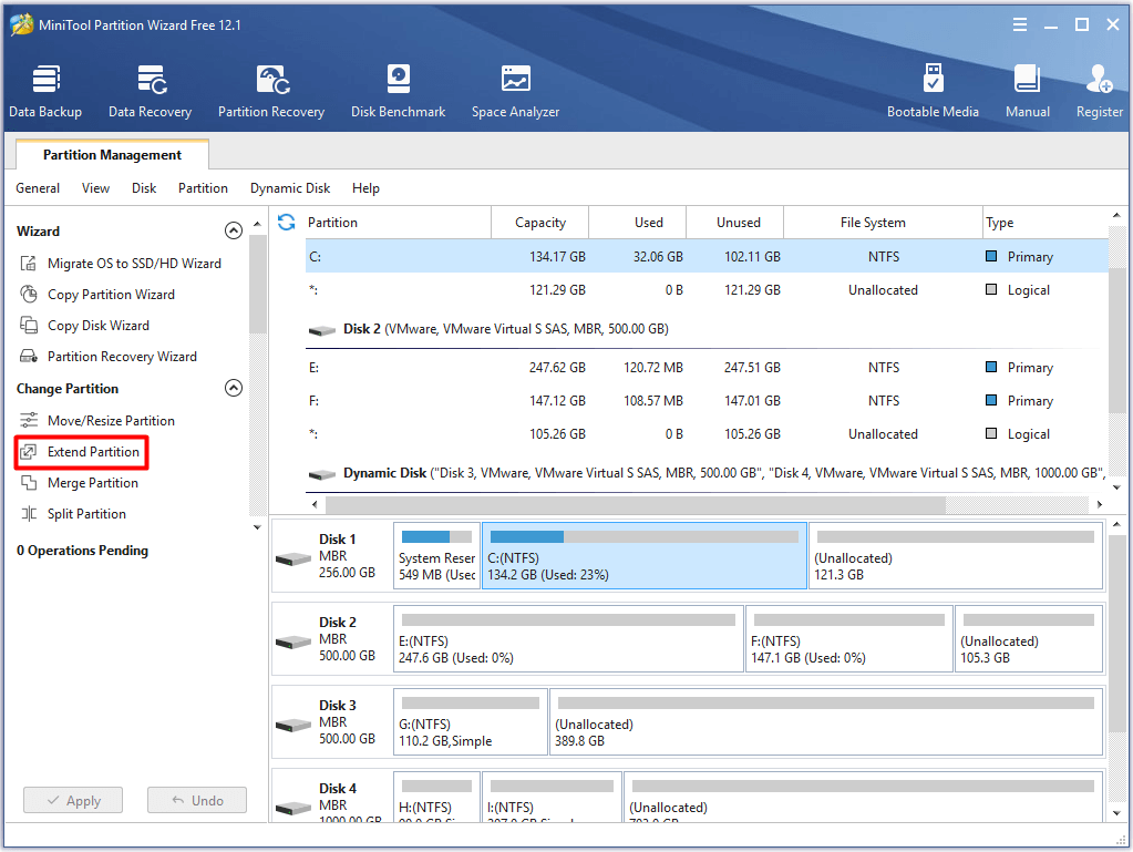 Étendre la partition