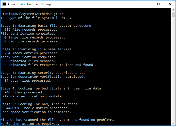 ligne de commande chkdsk