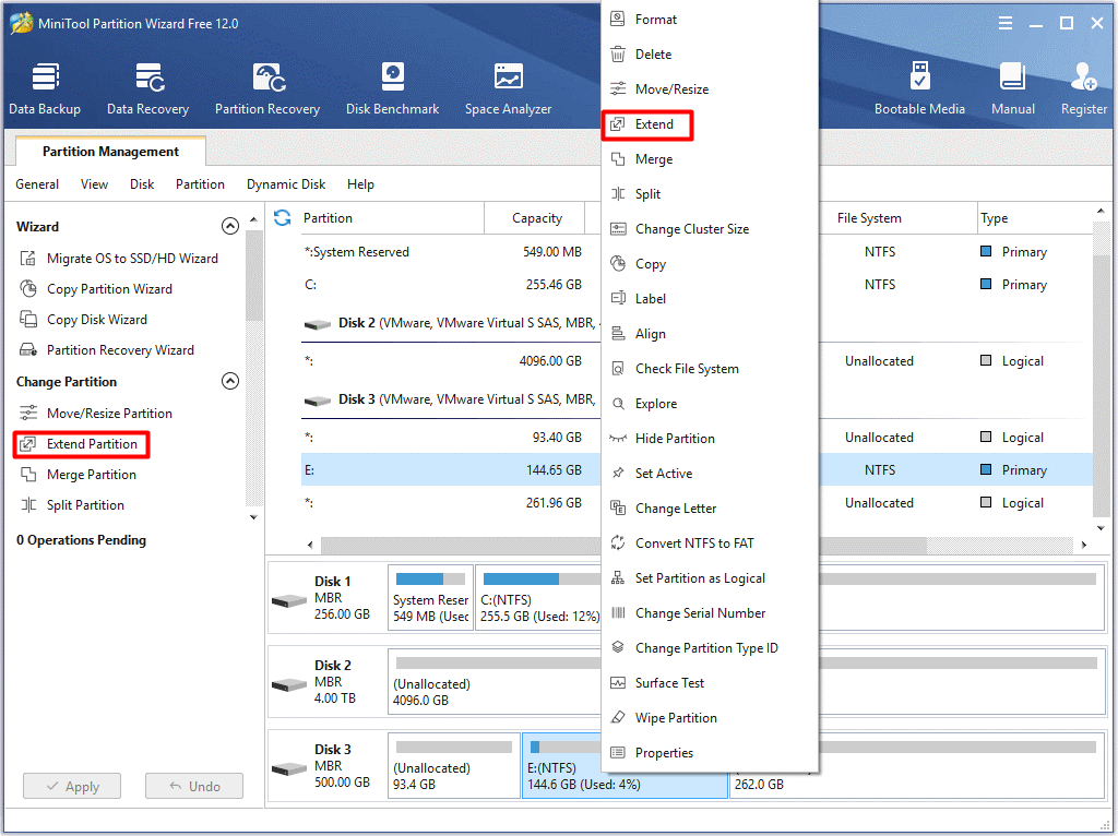 cliquez sur Étendre la partition