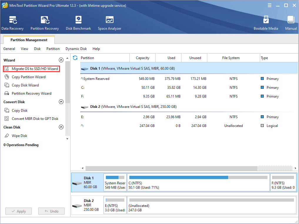 cliquez sur Migrer OS vers SSD/HDD