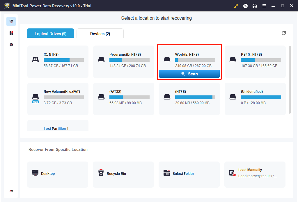 sélectionnez le lecteur cible à analyser