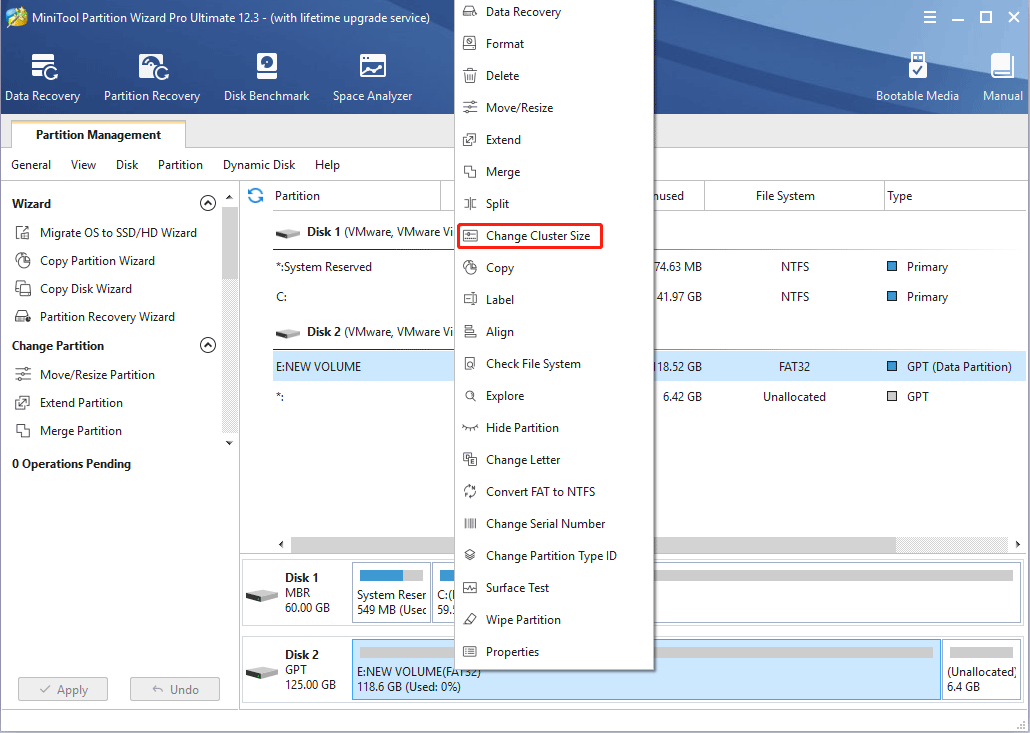 modifier la taille du cluster