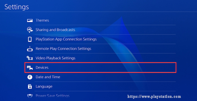  cliquez sur Appareils sur PS4