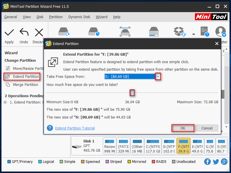 Étendre la partition