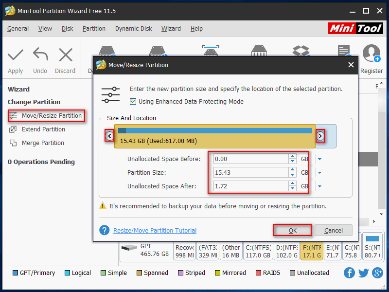 Déplacer/redimensionner la partition