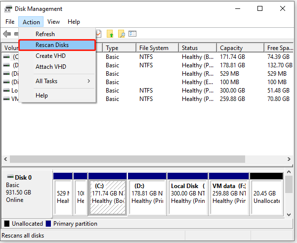 cliquez sur Réanalyser les disques