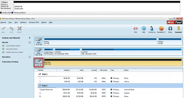 disque défectueux dans l'assistant de partition