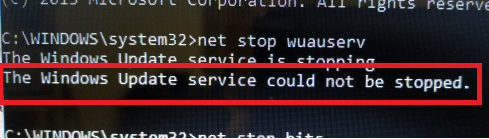Le service Windows Update n'a pas pu être arrêté