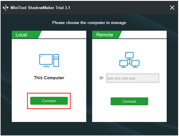 choisissez Se connecter à cet ordinateur pour continuer