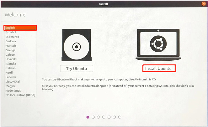 cliquez sur Installer Ubuntu