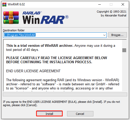 réinstaller WinRAR