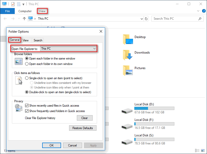 modifier les options de dossier