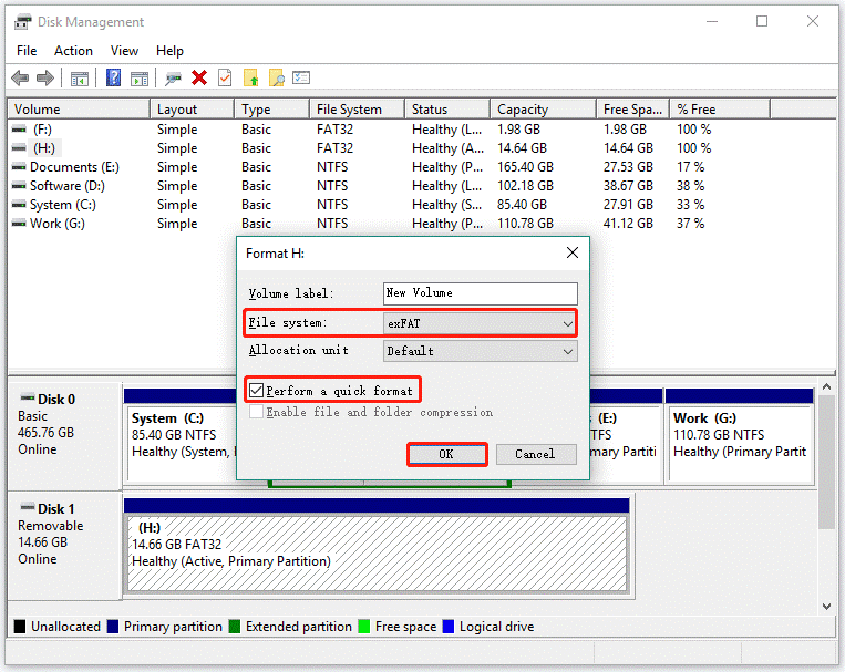 formater la carte SD via la gestion des disques