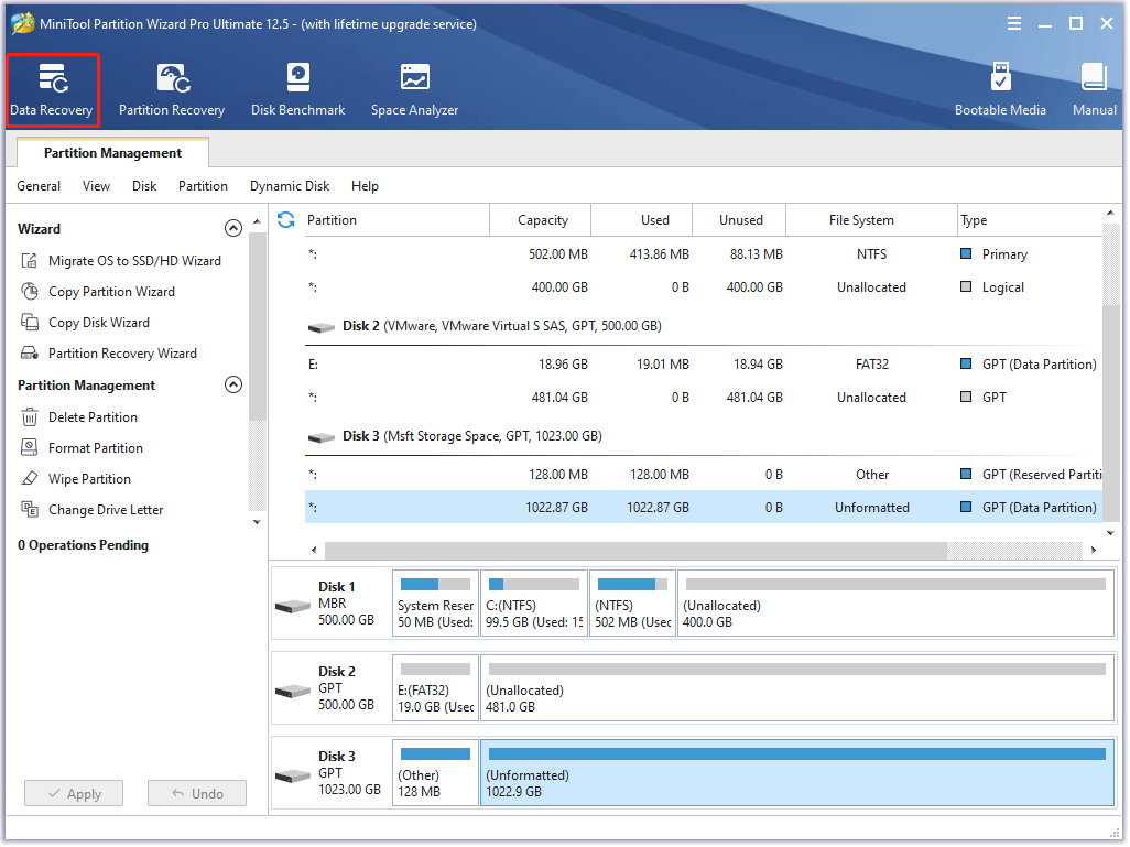 choisissez la fonction de récupération de données