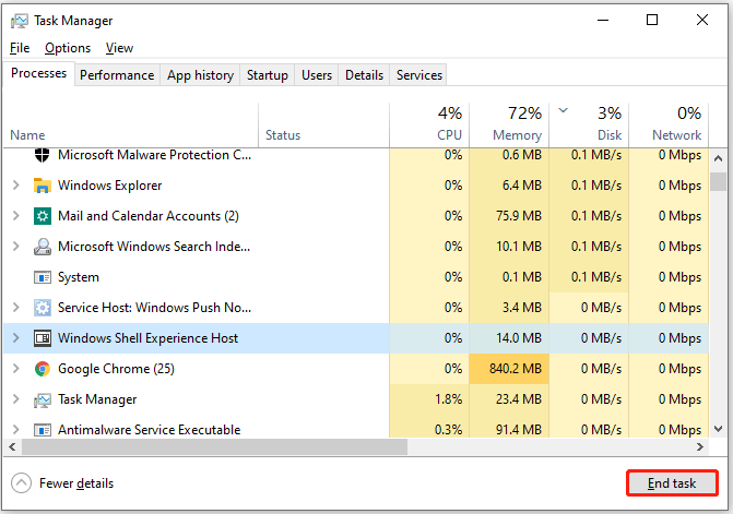 terminer un processus via le gestionnaire de tâches