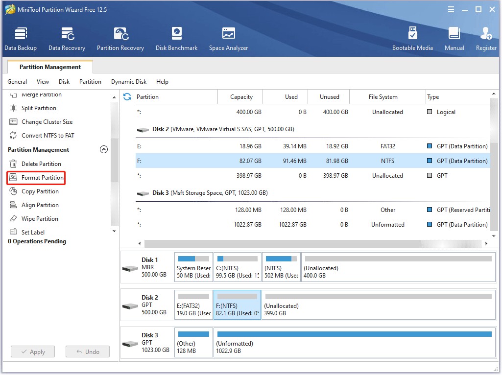 choisissez la fonction Formater la partition