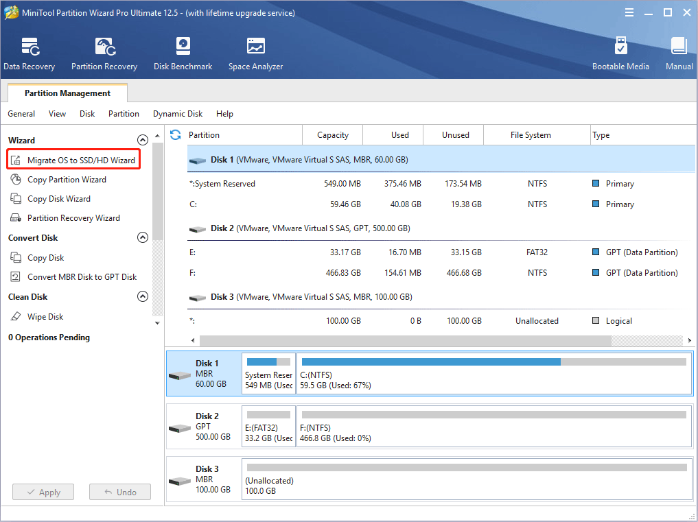cliquez sur Migrer OS vers SSD/HDD