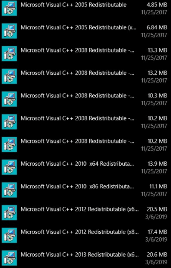 trop de packages redistribuables Microsoft Visual C