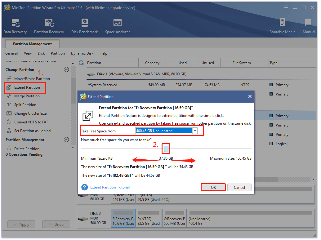 étendre la partition à l'aide de MiniTool Partition Wizard