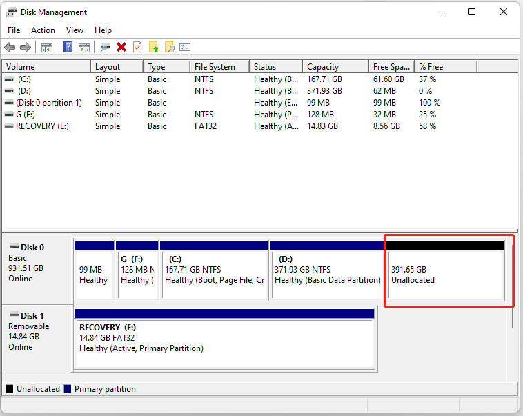 partition perdue dans la gestion des disques