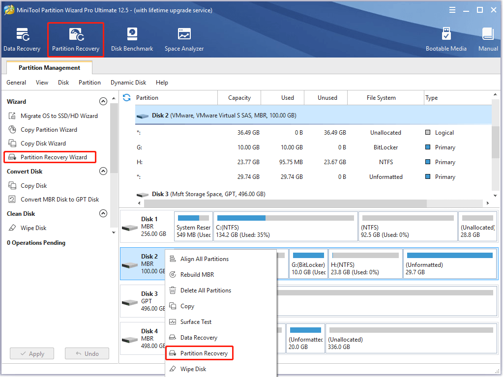 cliquez sur Récupération de partition