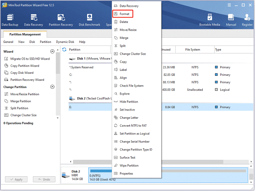 sélectionnez Formater