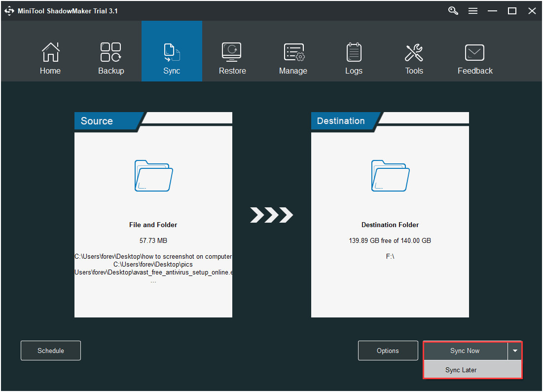 cliquez sur Synchroniser maintenant pour continuer