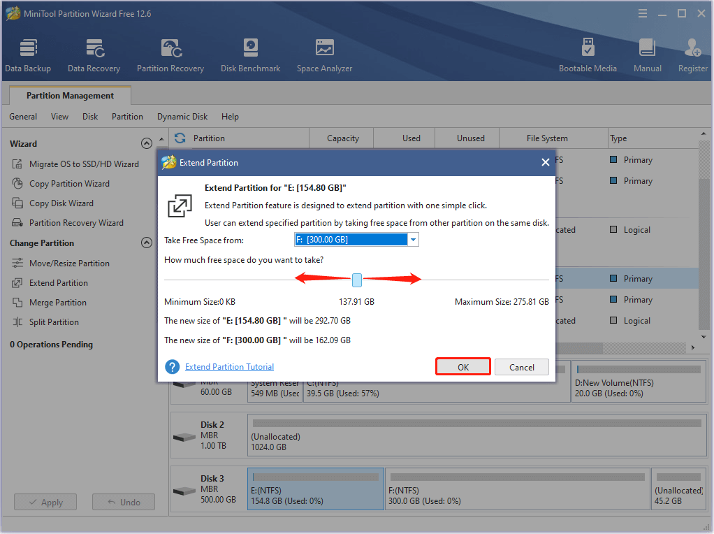 Étendre la partition