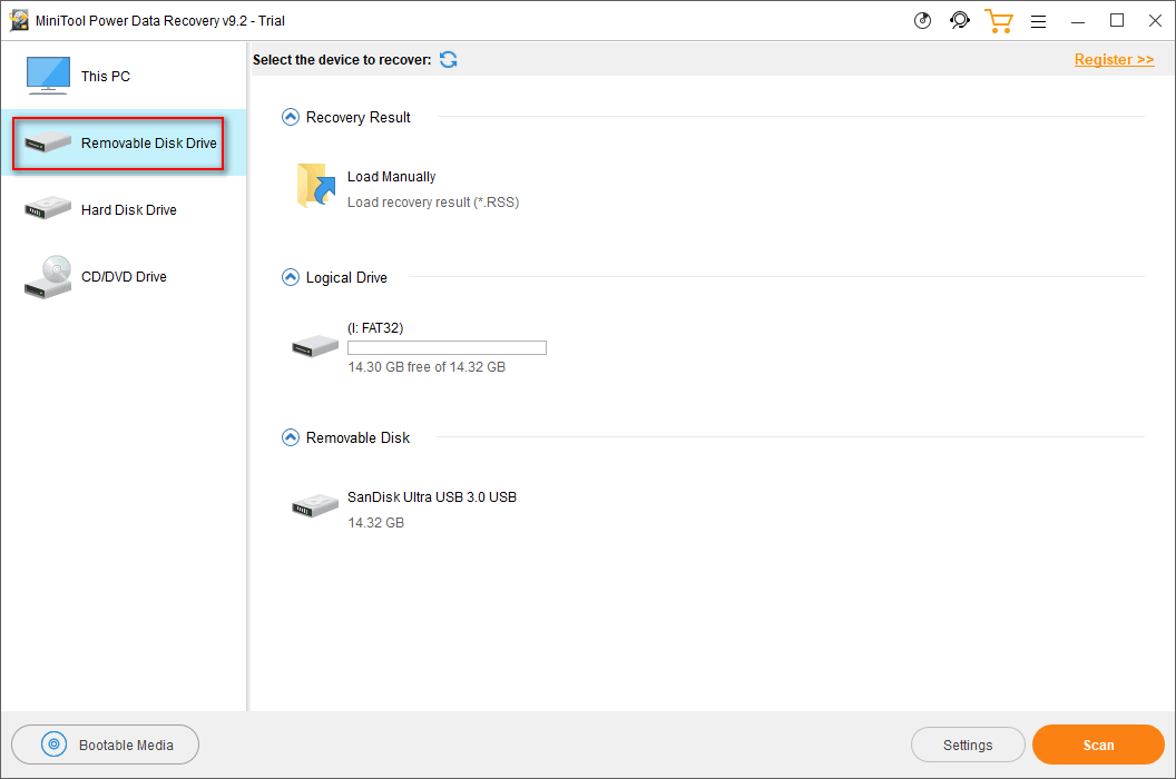 Sélectionnez le lecteur de disque amovible